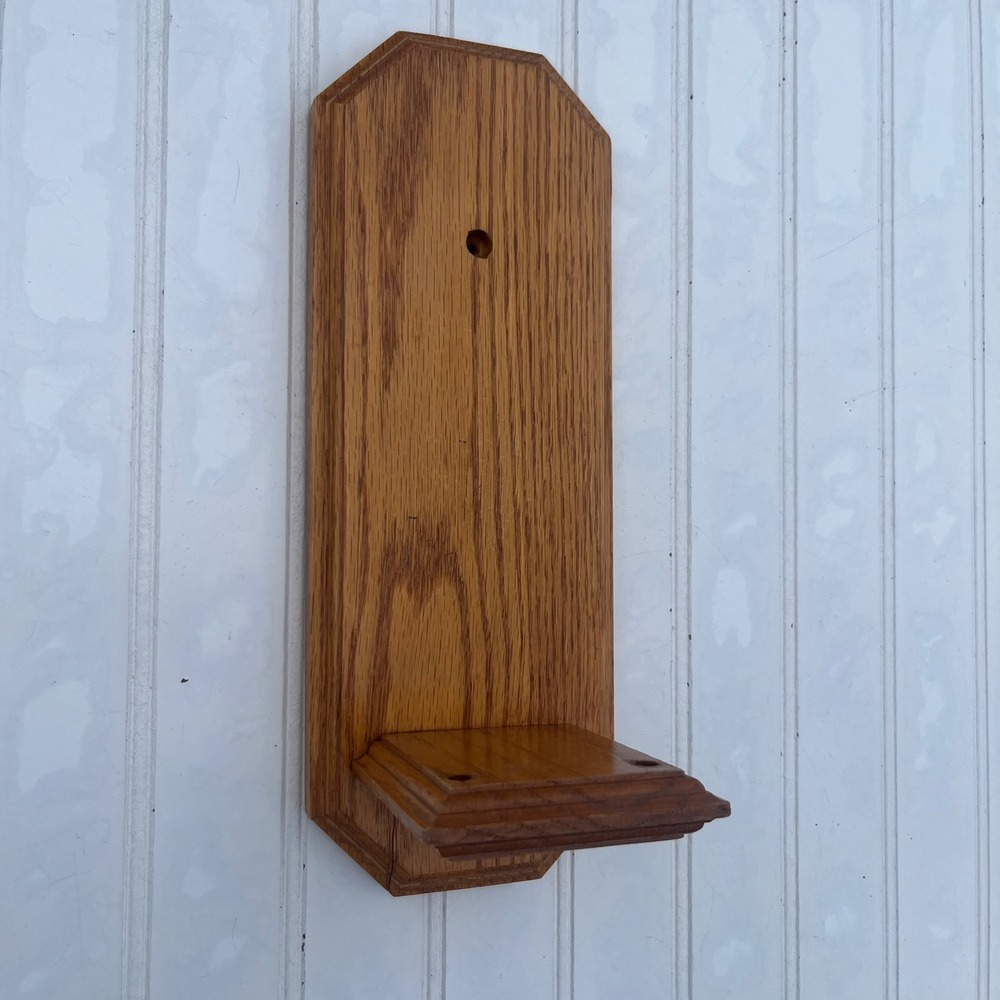Vintage Solid Oak Wood Wall Hanging Display Shelf Beveled Edge Honey Brown